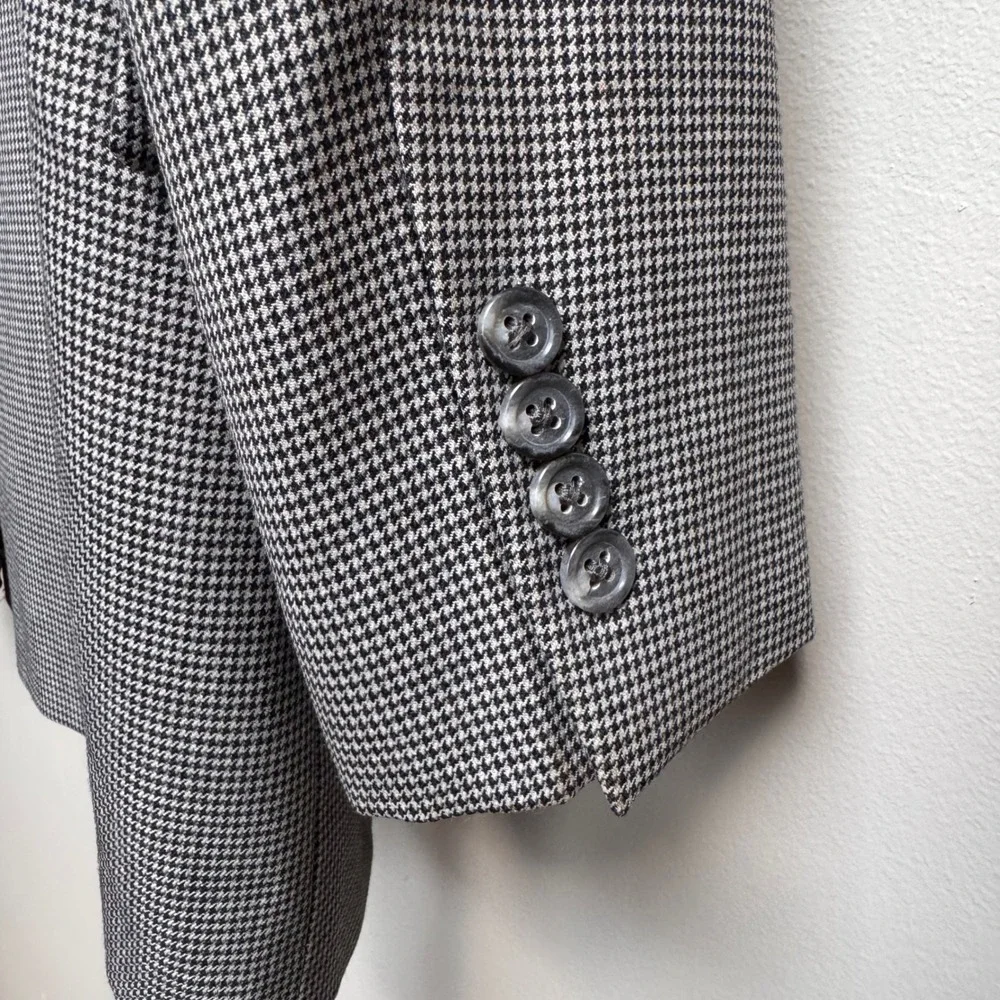 JOS‎ A BANK Mens 46R GORDON Sport Coat Blazer 100% Wool Houndstooth Gray Career